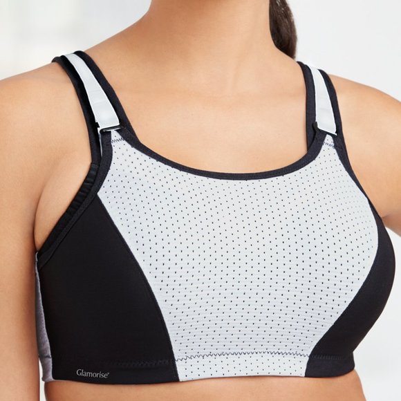 Glamorise SPORT Bra 34C (DOUBLE-LAYER) Wicking (PADDED-STRAPS) WHITE NEW - Picture 7 of 12